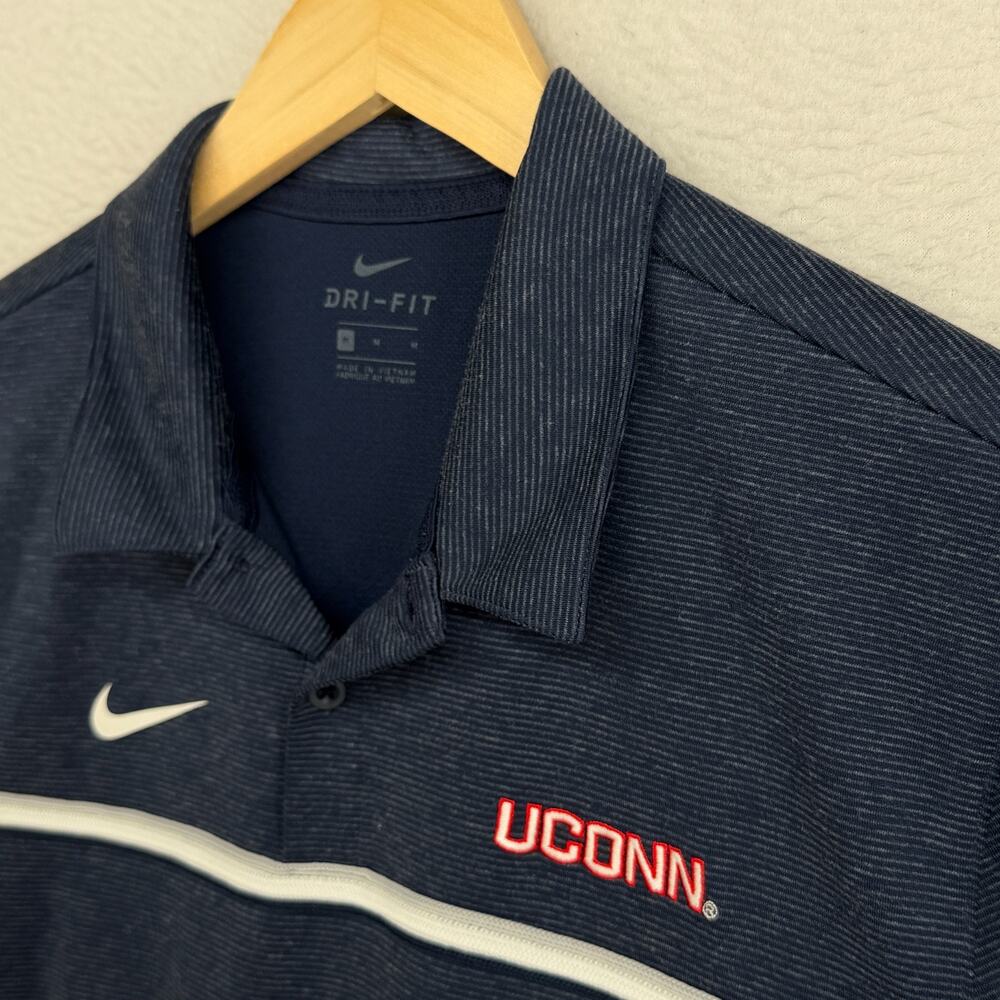UCONN Shirt Mens M Huskies University College CT NIKE Dri-Fit Polo Striped Blue